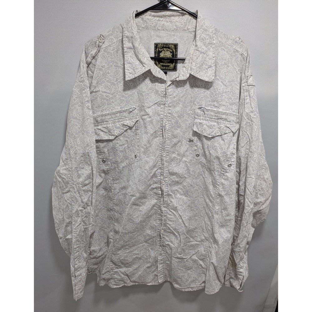 Mens Live Mechanics Well Established White Long Sleeve Paisley Shirt Size 4XL